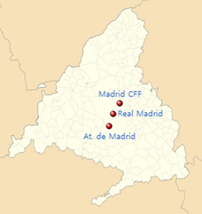 Location of Community of Madrid teams in 2022–23 Liga F