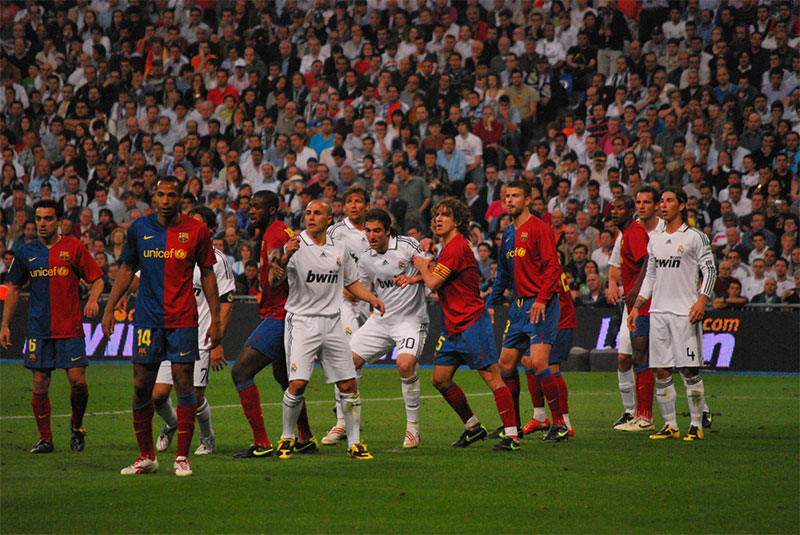 A 2009 Spanish La Liga match between Real Madrid and Barcelona. The fixture, known as El Clásico, is one of the most renowned in sport.