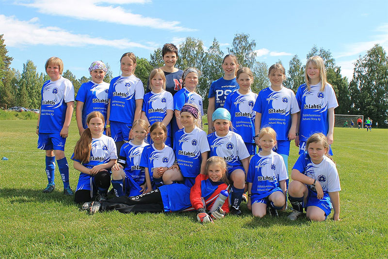 Young Finnish girls football team of Kolarin Kontio in Piteå, Sweden, in 2014