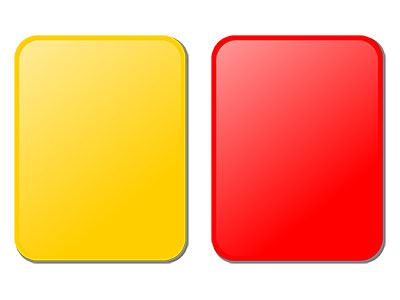 Players are cautioned with a yellow card, and dismissed from the game with a red card.