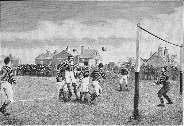 Representation of a football match from the book Athletics and football, 1894