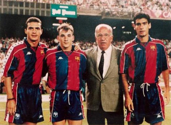 La Masia graduates Guillermo Amor, Albert Ferrer and Pep Guardiola.