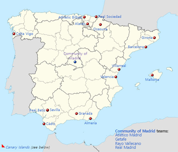 Location of teams in 2023–24 La Liga