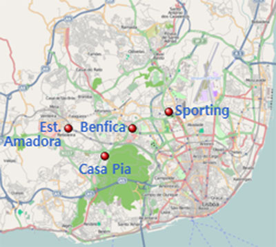 Location of teams in 2023–24 Primeira Liga (Lisbon area)